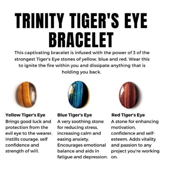 10mm Trinity Tiger's Eye Courage, Luck, Calming Stretch Bracelet - Picture 4 of 9